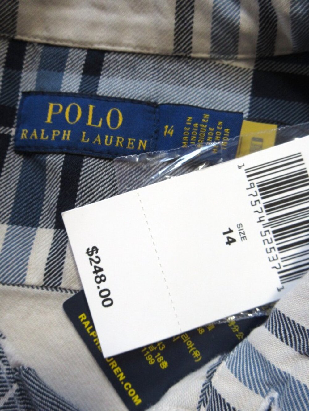 NWT Polo Ralph Lauren Plaid Twill Shirt Maxi in Blue Ivory Cotton Shirtdress 14 - Picture 6 of 7
